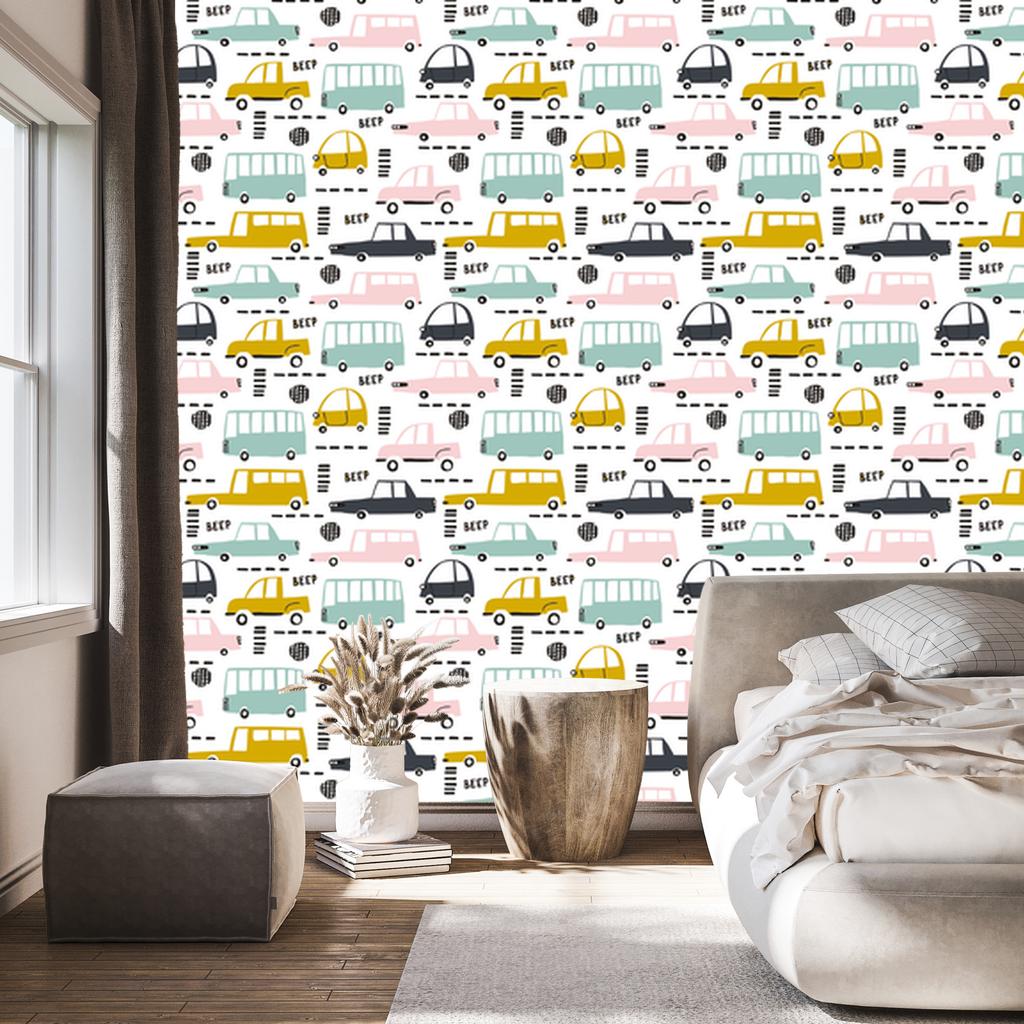 Pastel Cars Wallpaper for Living Room and Bedroom 50x1000