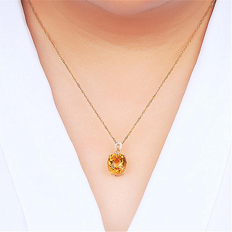 2026 Fashion Temperament Luxury Citrine Pendant Collarbone Chain, Large Zircon Loose Stone Pendant Inlaid with Colorful Treasure Necklace