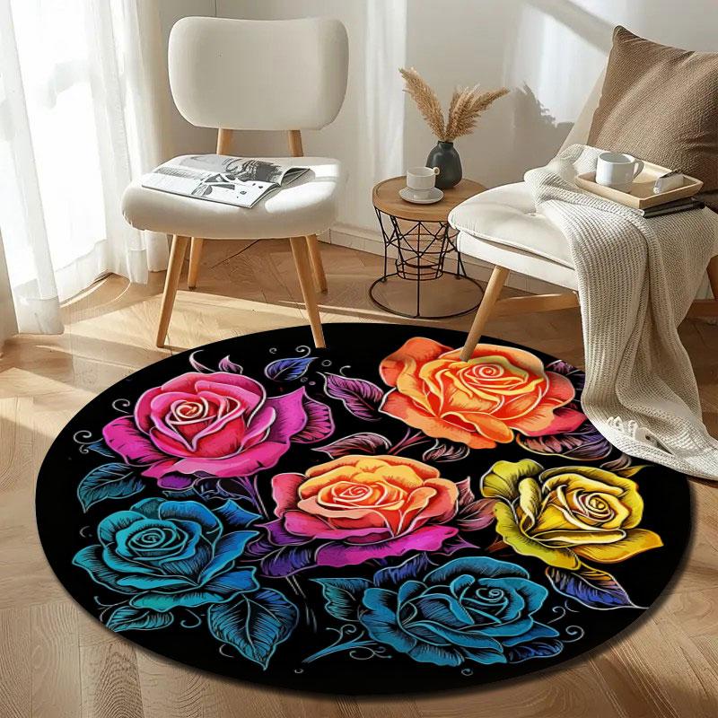 Handmade Style Round Hearts Multicolor Accent Rug, Non-Slip Floor Mat for Kids Room