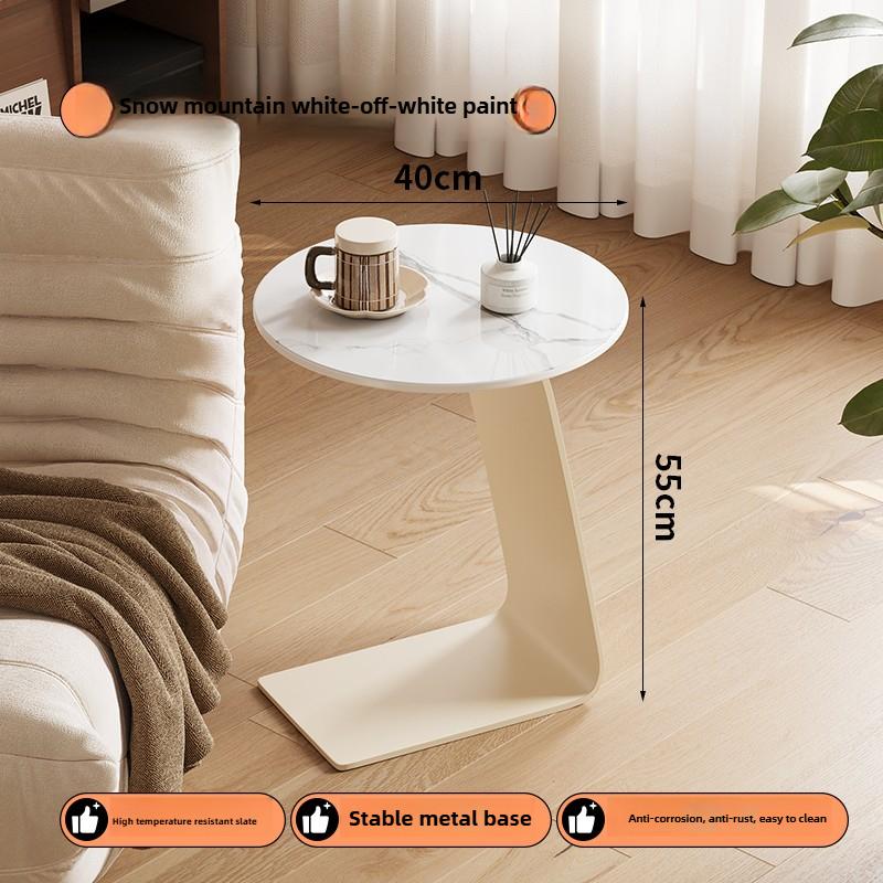 Modern Side Table with Wooden Top, Stylish Living Room Coffee Table, C-Shaped Bedside Nightstand, Compact Round End Table