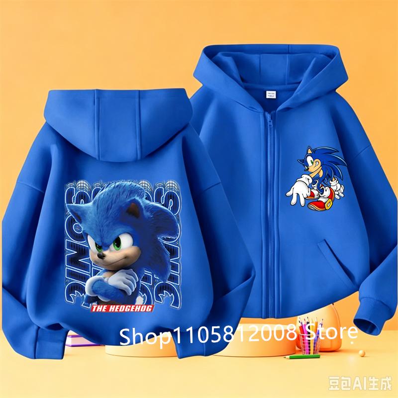 Anime Sonics Kids Thin Hooded Jacket Zipper Sweatshirts Outwear Fashion Spring Fall Hoodies Sportwear Children Clothes Boys Gift
