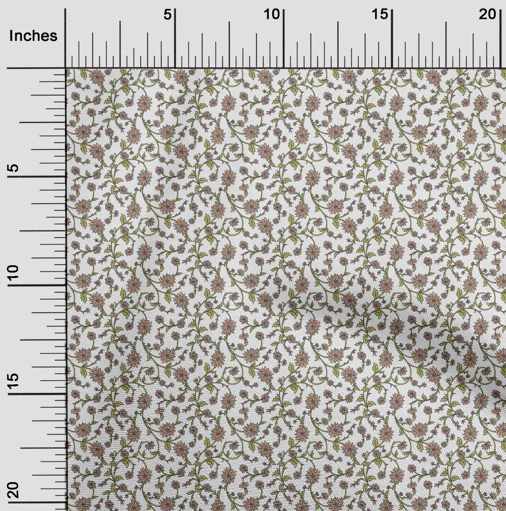 oneOone Cotton Cambric Marzipan Fabric Leaves & Flower Floral Sewing Material Print Fabric By The Yard 42 Inch