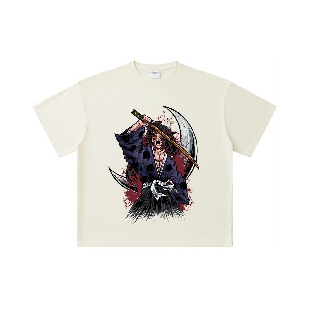 260 GSM Double Yarn 32 Count 100% Cotton Demon Slayer V5 Kokushibo Print Unisex Heavy Cotton T Shirt
