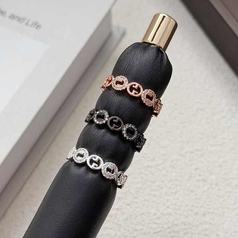 Französischer Herbst- und Winter-Doppel-G-Hochwertiger Zirkon-Kreis Offener Ring Damen Einfacher Nischen-Leichtluxus Offener Ring