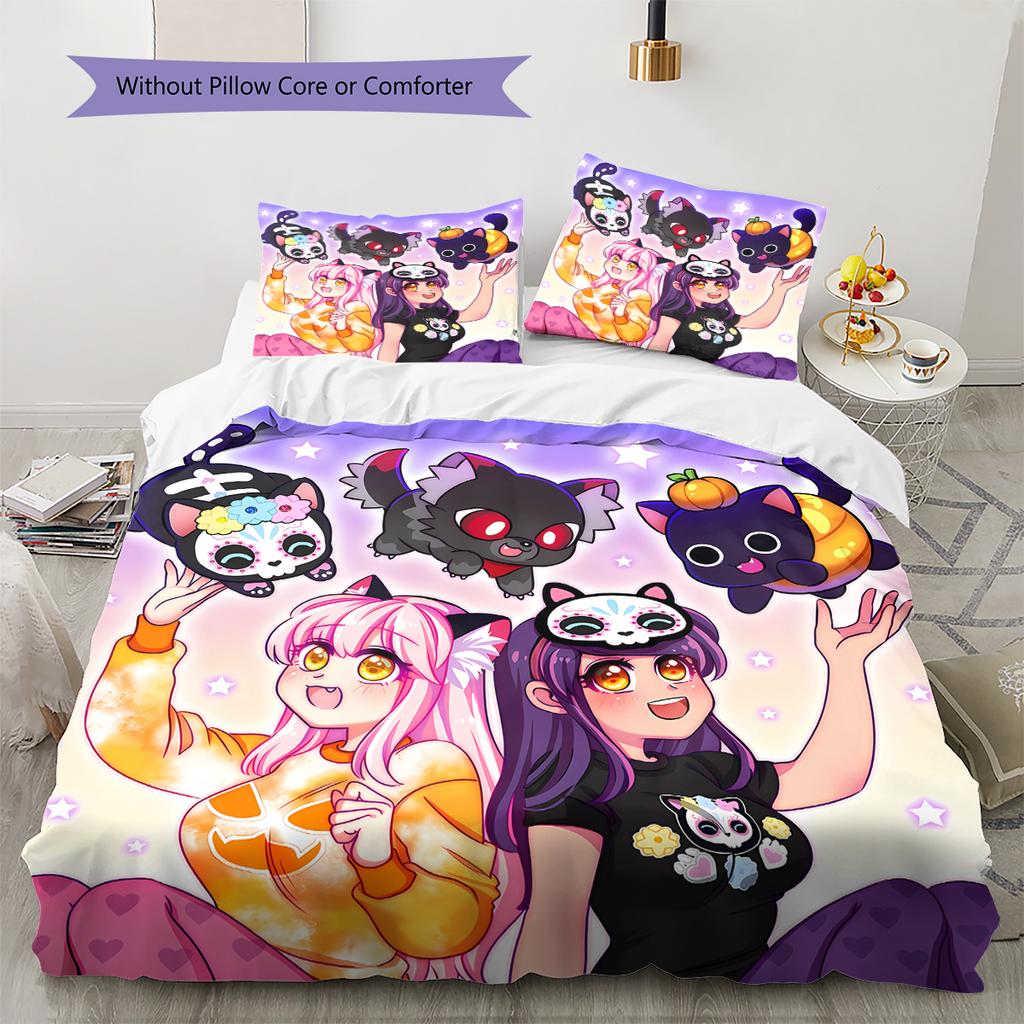 Ropa de cama con patrón Aphmau, juego de edredón, funda de almohada, decoración del hogar, regalo de cumpleaños (1 * funda nórdica + 2 * fundas de almohada, sin núcleo)