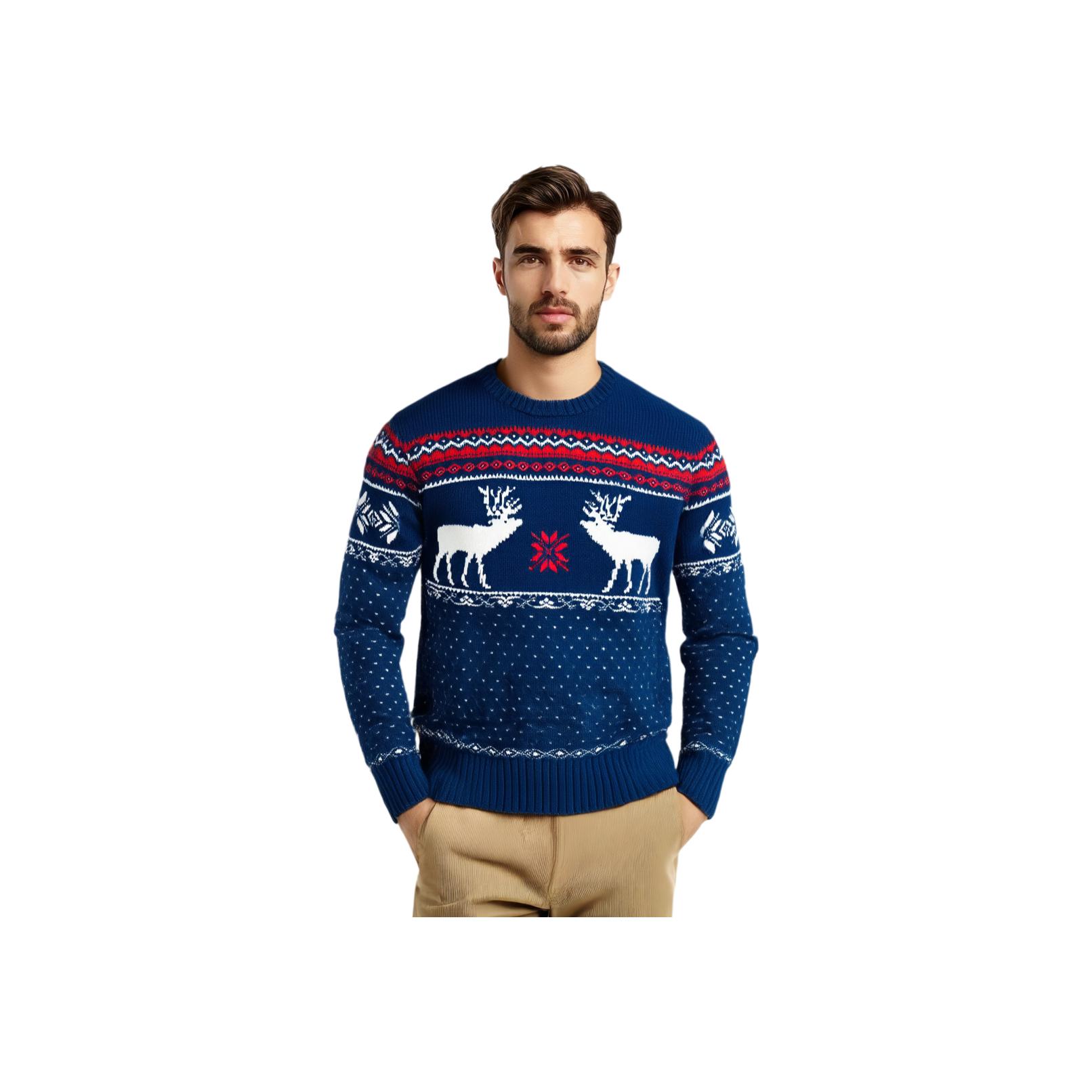 

Polo Ralph Lauren FW23 Рождественский узор оленей шерстяной свитер с круглым вырезом мужской свитер темно-синий 710858358-001 XL