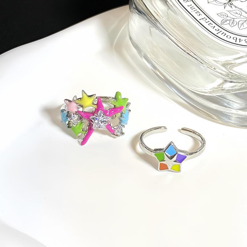 Pentagram Tropföl Süßer Kühler Wind Offener Ring Hoher Sinn Leichter Luxus Retro Emaille Schmuck Dopamin Ring