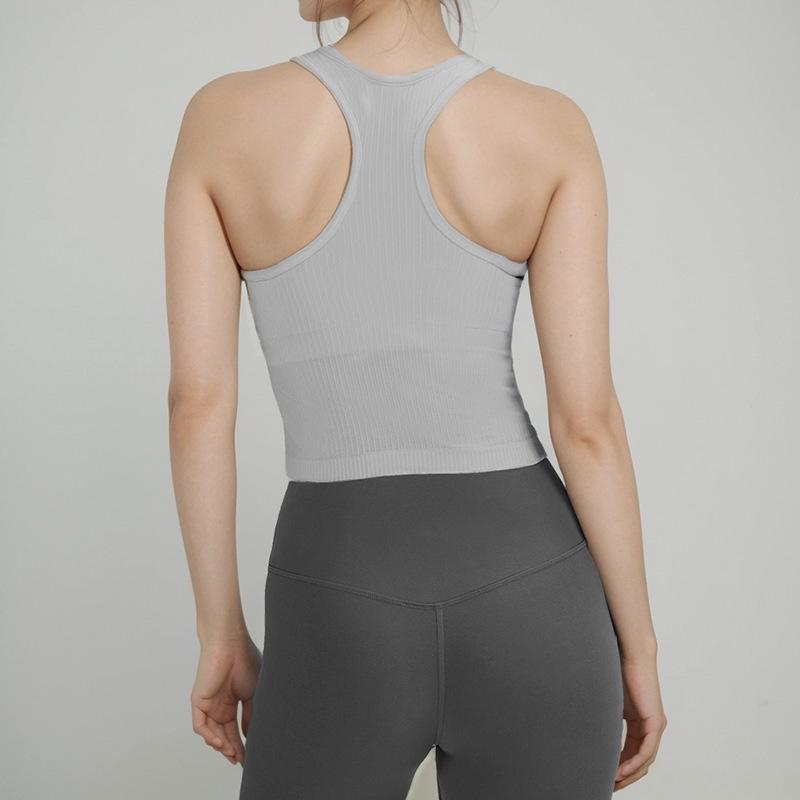Women's High Elastic Knitted Ribbed Yoga Tank Top with Built-in Chest Pads, Waist Cinching, and Comfortable Summer Fit