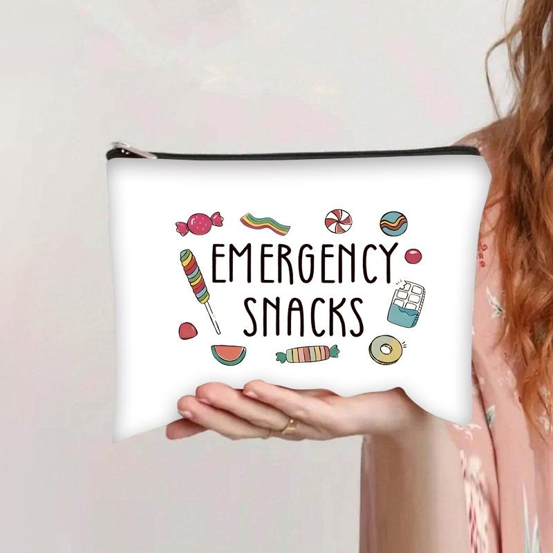 Printed zipper cosmetic bag women's hand-held toiletry bag simple and fashionable canvas pencil case storage bag