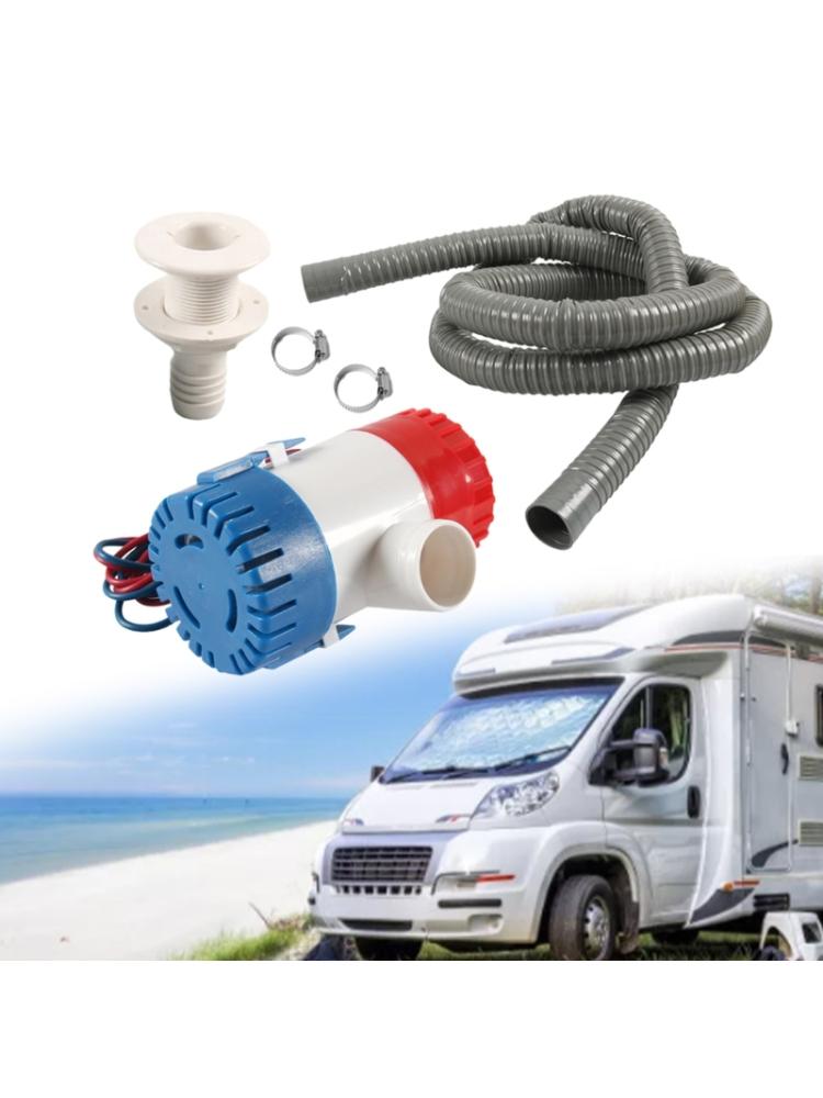 Kraftig 1100GPH PVC lensepumpe med dreneringssett slangeklemmer gjennom skrogtilpasning for bobil seilbåter Yacht vannscooter