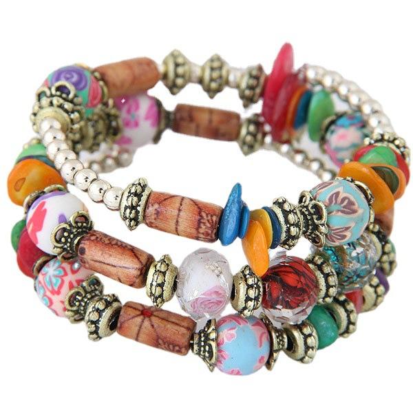 Women Bohemian Ethnic Style Multilayer Beaded Shell Elastic Bracelet Jewelry Accessories