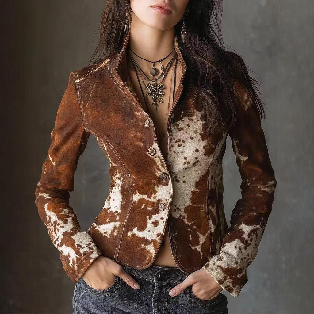2025 Women's European-American Printed Lapel Single-Breasted Jacket Suit