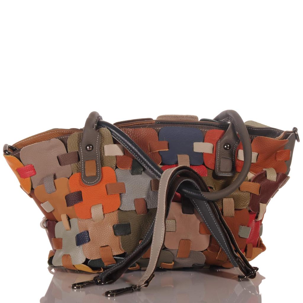 Stylish Women's Shopper Made of Genuine Leather In Patchwork Design