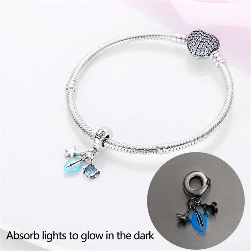 Leuchtender Anhänger Ozean Delfin Meeresschildkröte Krabbe Charm Perle DIY Schmuck Armband Zubehör 925 Silber 2026