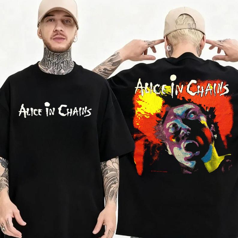 Vintage Alice In Chains Print Short Sleeves T-shirt Grunge Rock Band Graphic Men Women 90s Alternative Music Merch Gift for Fan
