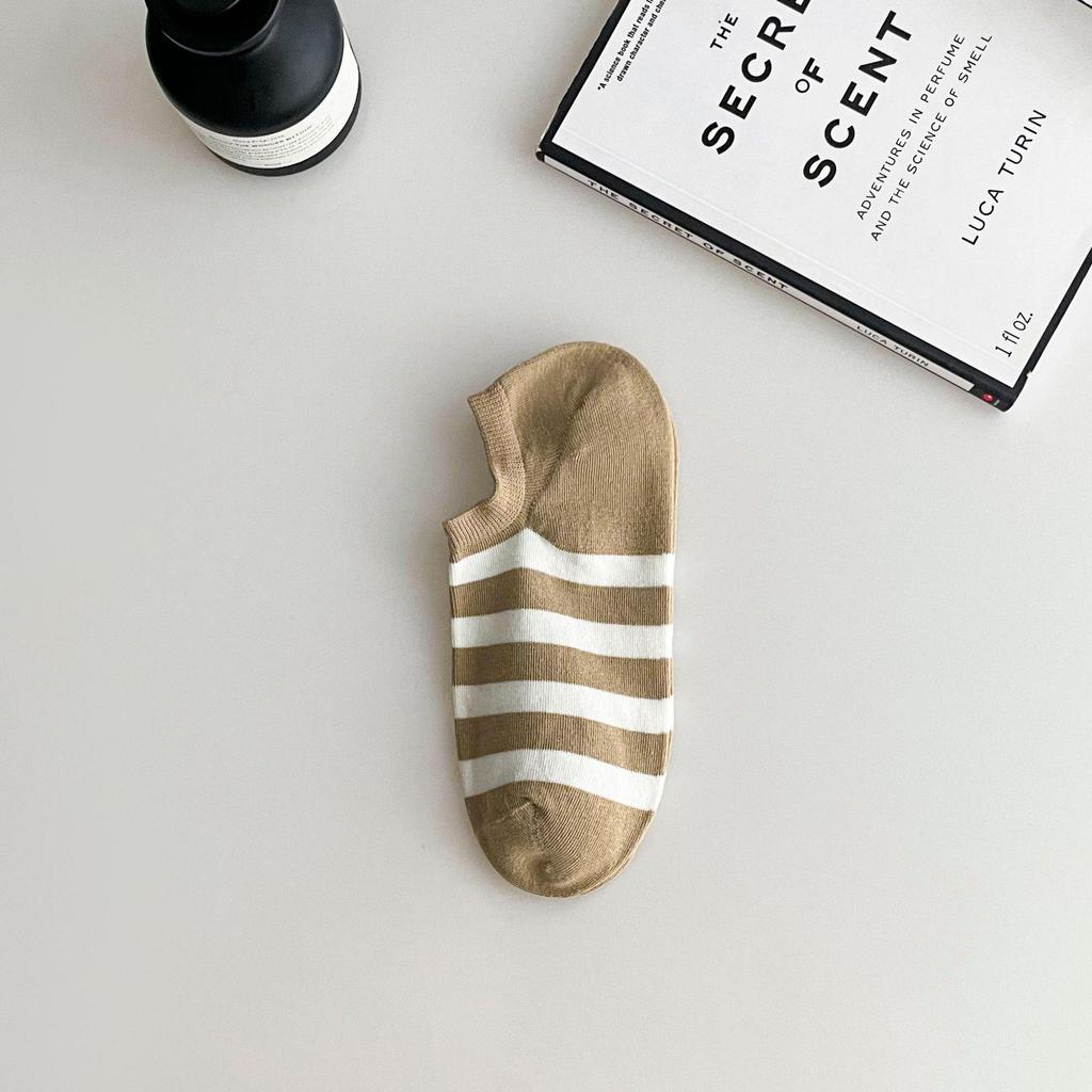 Men's Striped Cotton Boat Socks: Non-Slip, Sweat-Absorbent, Deodorant, and Thin for Spring To Autumn.