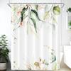 Watercolor Flower Shower Curtain, Vintage Plum Blossom Tropical Plant Green Leaf Bird Elegance, Bathroom Decor Set With Hooks