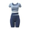 Women's Contrast Color Yoga Set: Navel-Baring Short Top & High Waist Hip-Lifting Pants for Spring/Summer Fitness & Running.