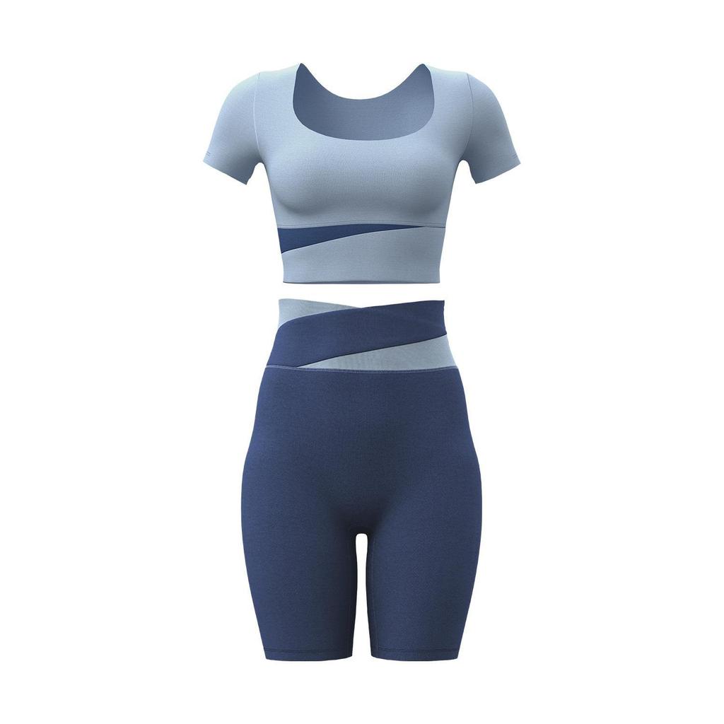 Women's Contrast Color Yoga Set: Navel-Baring Short Top & High Waist Hip-Lifting Pants for Spring/Summer Fitness & Running.