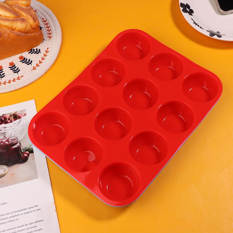 

12-чашечная силиконовая форма для выпечки кексов своими руками, форма для выпечки кексов, антипригарное мыло, инструменты для приготовления шоколада, посудомоечная машина, микроволновая печь, противень для выпечки красный