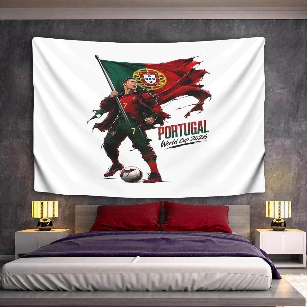 Cristiano Ronaldo Portugal Number 7 Holding Flag World Cup 2026 Wall Tapestry Soccer Legend Fan Decor for Bedroom Man Cave Gift