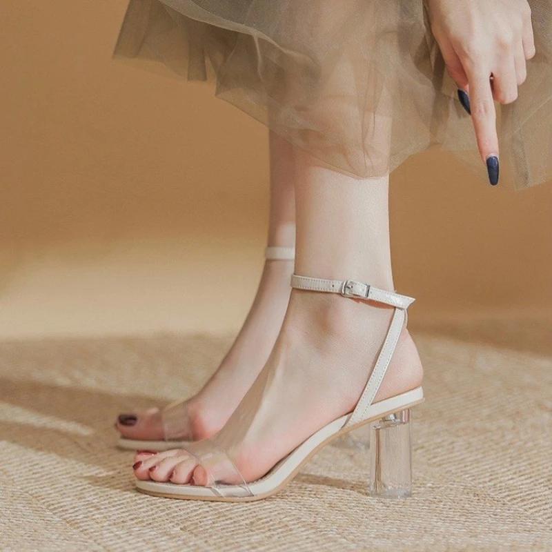 Sexy Transparent PVC Sandals Women Shoes Pointed Clear Crystal High Heel Female Stilettos Pumps Summer New Peep Toe Woman Pumps
