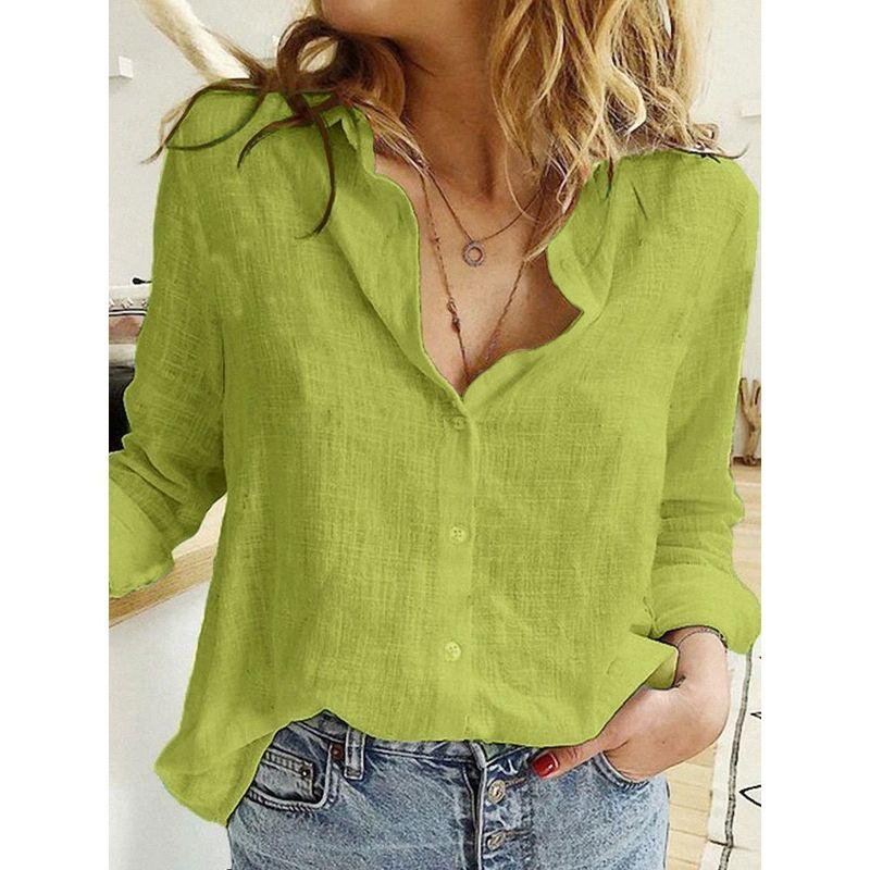 

Однотонная рубашка с лацканами, одинарная, однобортная, для женщин Green XXXL