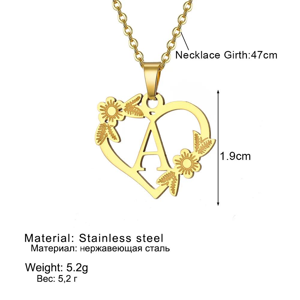Gold Color Dainty Flower Initials Necklace Women Girl Stainless Steel Heart Letter Choker Necklace Best Gifts Alphabet Jewelry