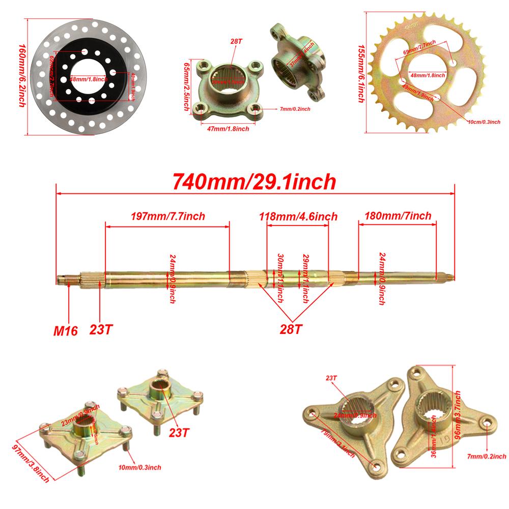 740mm - 428 - 37T Kit ax spate ATV go-kart STD 20mm ansamblu complet cu butuc de sarcină disc de frână pinion