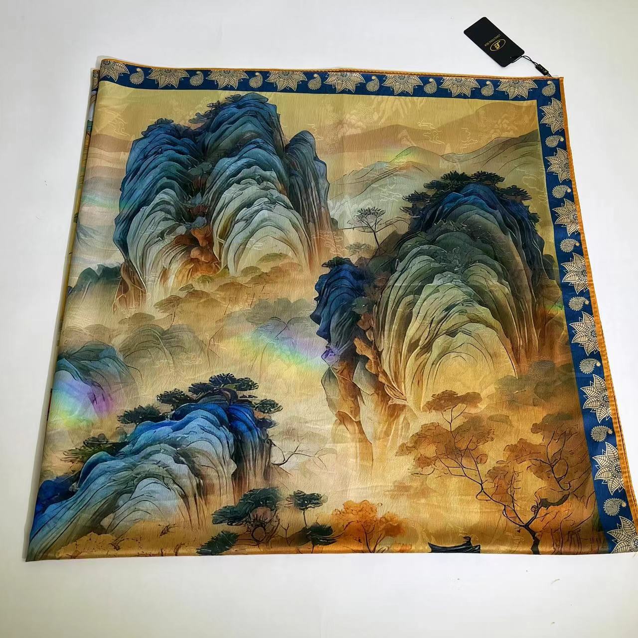 

Heavy Pearl Satin 140 * 140 Thousand Miles Jiangshan Dunhuang National Style Scarf Silk Scarf
