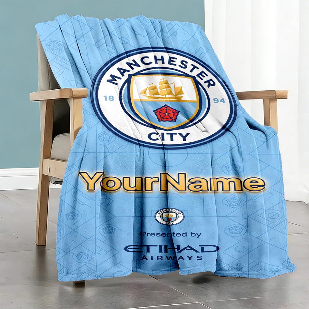 Manchester City Personalized Name Blanket Lightweight Personalized Blanket Durable Comfort Versatile for Nap Chair Living Room Office All-Season Use