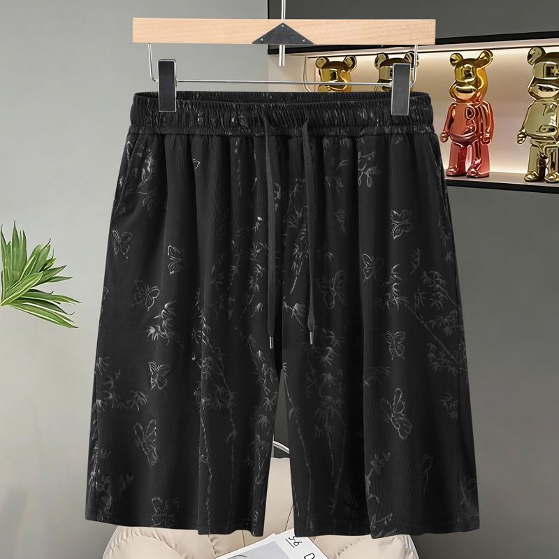 

Men s Plus Size Bamboo & Butterfly Print Casual Shorts, Elastic Waist Pants (4XL-10XL) 4XL(90kg-100kg) чёрный
