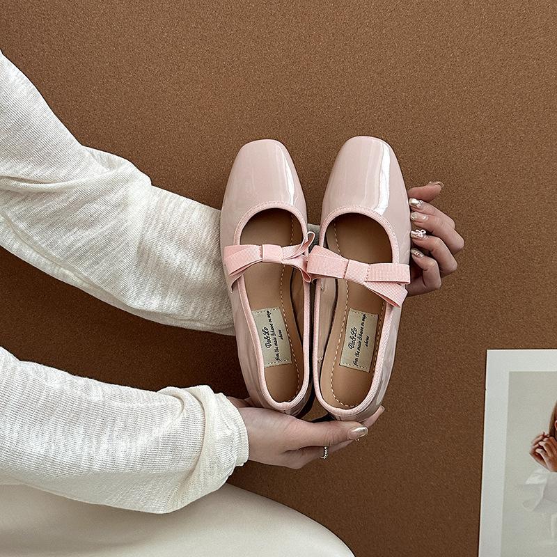 French Fairy Bow Shallow Mouth Women's Shoes 2025 Summer New Simple Temperament Versatile Evening Ballet Shoes