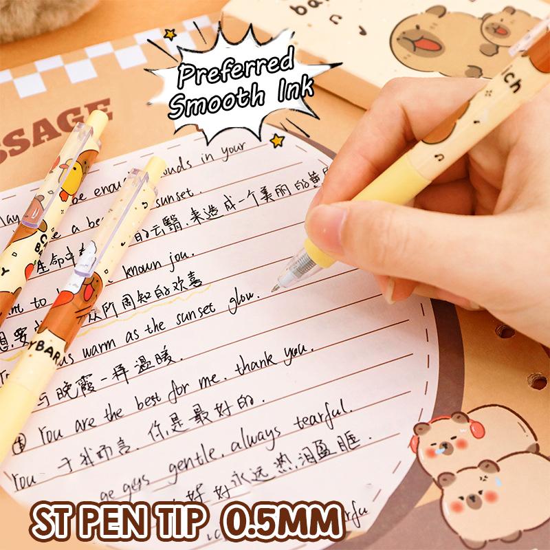 6Pcs Kawaii Cute Capybara Gel Pens Quick-Drying Writing Smooth Pen Cartoon Pressing Neutral Pen Student Stationery Gifts