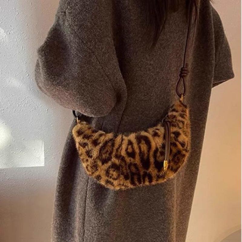 Fashion Niche Leopard Print Bag Women's New Retro Dumpling Messenger Bag Horn Fluff Shoulder K