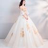 Palace Style Golden Three-dimensional Embroidery Bride Perspective Long-sleeved Wedding Dress