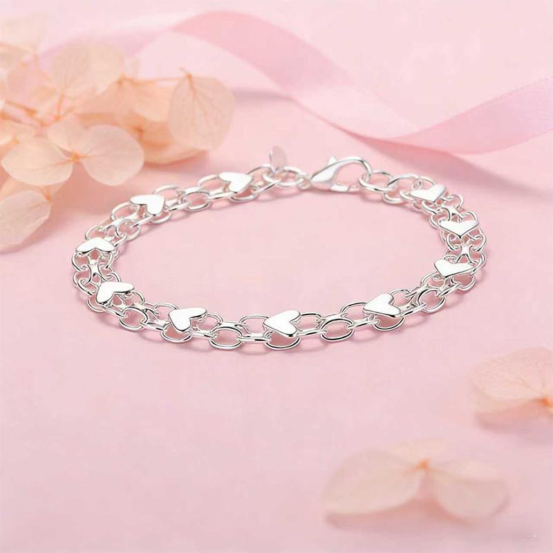 

Sterling Silver Heart Link Bracelet – Dainty Romantic Jewelry for Women, Perfect Valentine’s Anniversary Gift серебряный