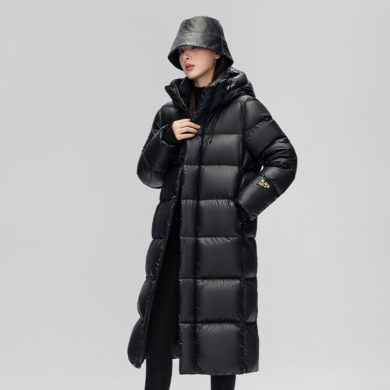 Black gold down jacket men's long knee goose down jacket thickened new winter Northeast sub-zero coat women