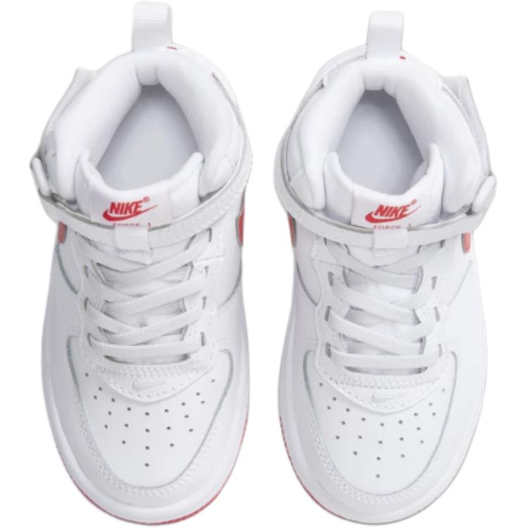 Nike Force 1 Mid Easy On Fashion Shock Absorbing Durable High Top Casual Shoes Kids Sneakers White Red FJ1917-106