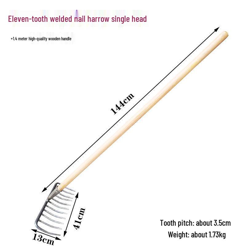 Old-Fashioned Fine-Toothed Stone and Clamming Rake Set for Raking Grass, Leaves, and Leveling Soil