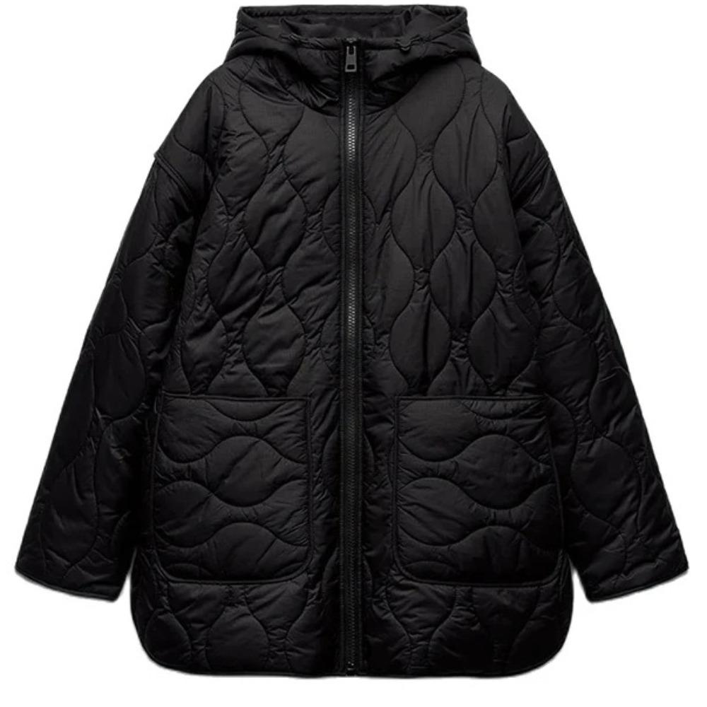 Hooded Jacket Autumn and Winter Zipper Long Sleeve Warm Solid Color Cotton Clothing Fashionable Women's Tops