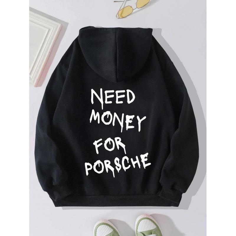 Hot Sale Women's Fleece Sweater Plain Letter Print Kangaroo Pocket Drawstring Print Hoodie