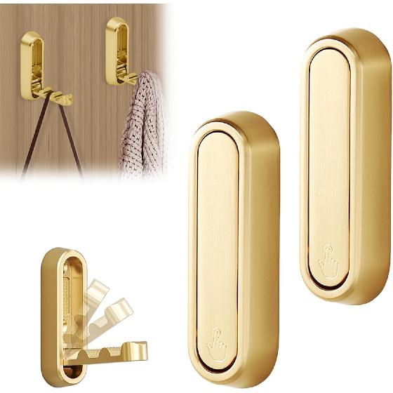 QQM 2Pcs Folding Wall Hooks, Foldable Wall Coat Hooks, Space-Saving Hidden Hooks, Zinc Alloy Heavy Duty Hook for Hanging Coats, Towels, Scarves,