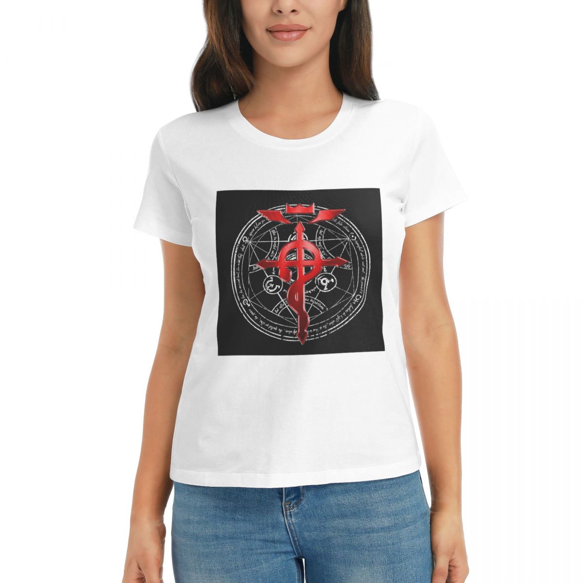 Women TShirt Fullmetal Alchemist Transmutation Symbol Summer Short Sleeve Tees Round Neck T Shirts Clothes Tops Streetwear S