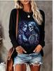 Damen Halloween Langarm-T-Shirt Zuckerschädel Dame Skelett Rote Rose Gothic-Druck Rundhals Herbst Oberteile