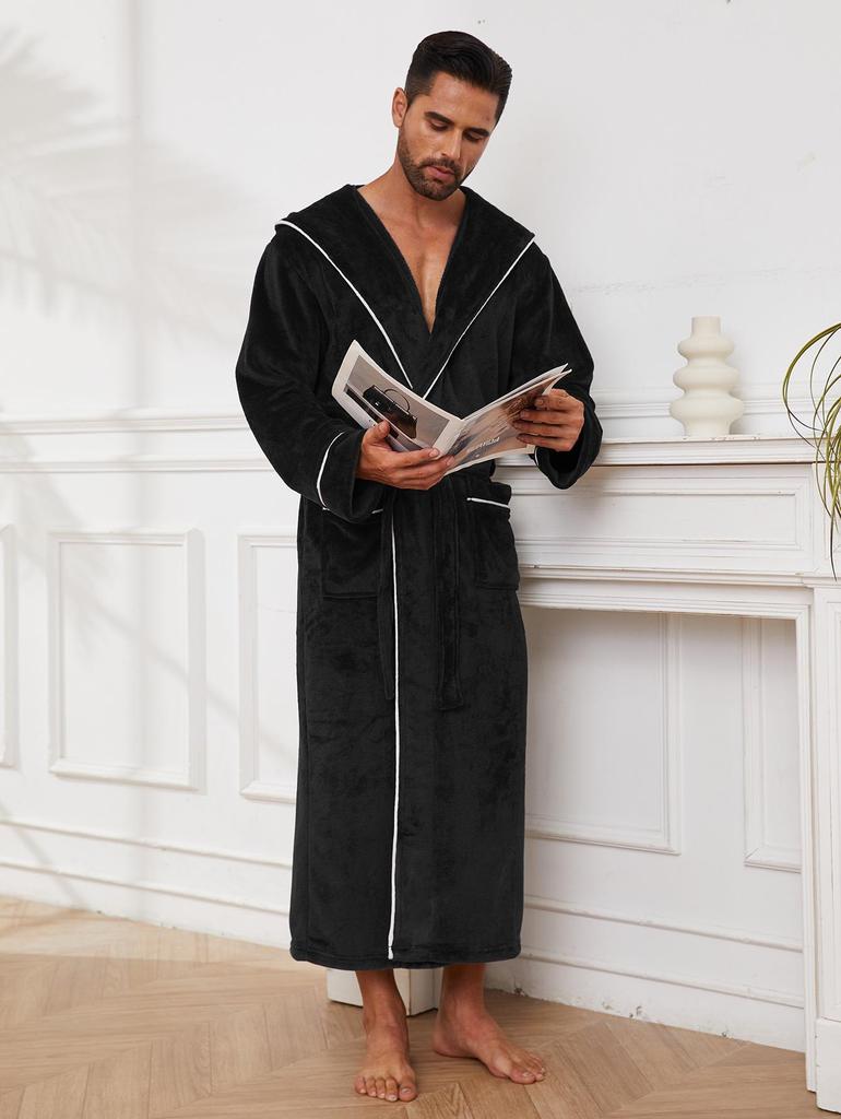 Flannel Couple Bathrobe: Men's and Women's Coral Fleece Pajamas, Thickened Mid-Length
