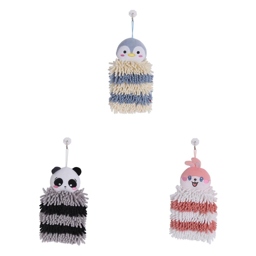 Cartoon Animal Square Chenille Hand Towel With Absorbent Polyester For Kitchen Use