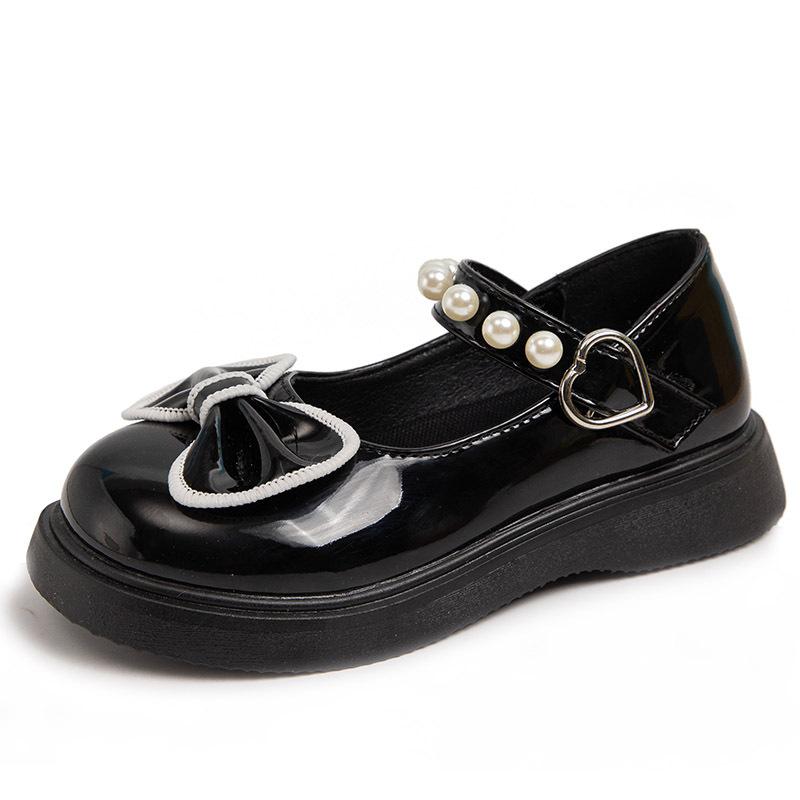 Spring and Summer Girls Small Leather Shoes Black Leather Shoes Bow British Style Princess Mary Jane Performance Shoes New Super Soft
