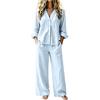 Women's Casual Slimming 2 Piece Outfit Set V-Neck Cardigan Top with Wide Leg Pants Loose Fit Color