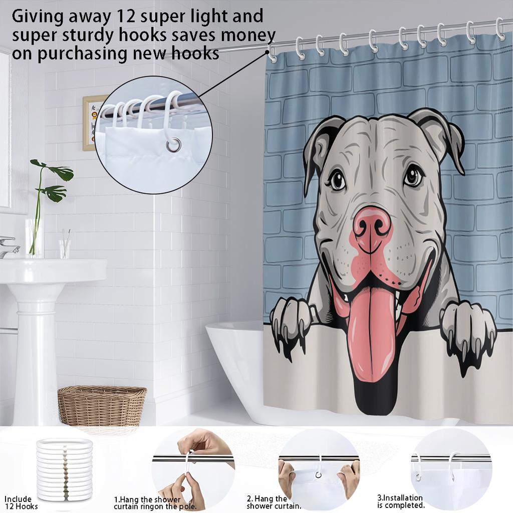 1Pc Dog Print Waterproof Shower Curtain Shower Partition Curtain With 12 Hooks Multiple Sizes Easy To Install Protecting Privacy